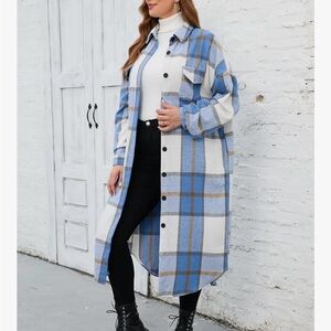 Blue Plaid Longline Shacket. New with tags